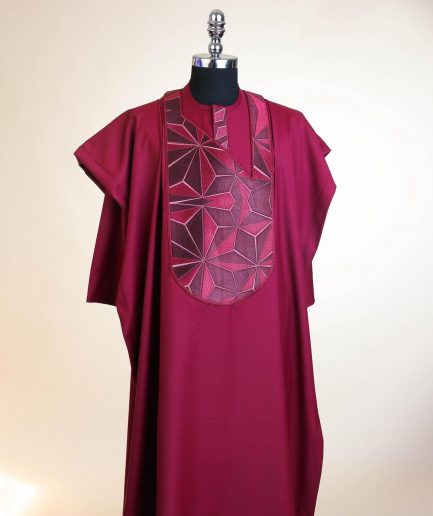 A Barn Red, Sun Set In The East Embroidery Detailing Agbada