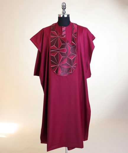 A Barn Red, Sun Set In The East Embroidery Detailing Agbada
