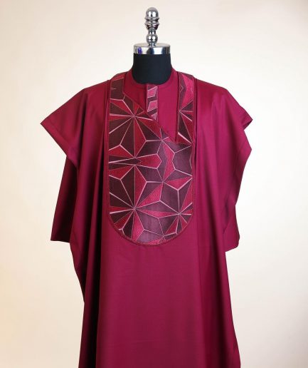 A Barn Red, Sun Set In The East Embroidery Detailing Agbada