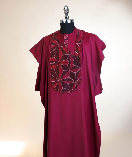 A Barn Red, Sun Set In The East Embroidery Detailing Agbada