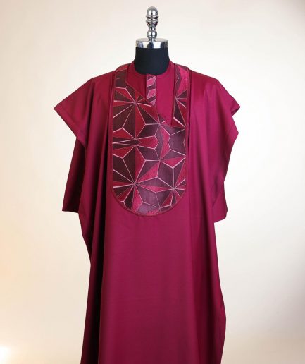 A Barn Red, Sun Set In The East Embroidery Detailing Agbada