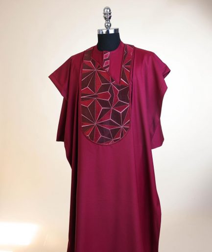 A Barn Red, Sun Set In The East Embroidery Detailing Agbada