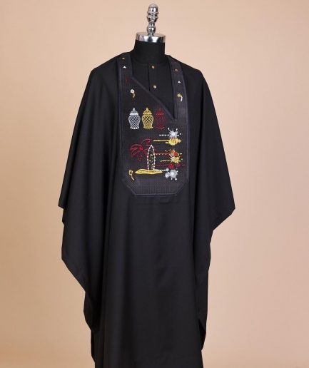 A Charcoal Black, Summer Palm Tree, Pastle Paint Splatter Silver Swarovski Stone Details Agbada