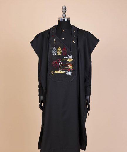 A Charcoal Black, Summer Palm Tree, Pastle Paint Splatter Silver Swarovski Stone Details Agbada
