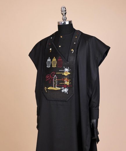A Charcoal Black, Summer Palm Tree, Pastle Paint Splatter Silver Swarovski Stone Details Agbada