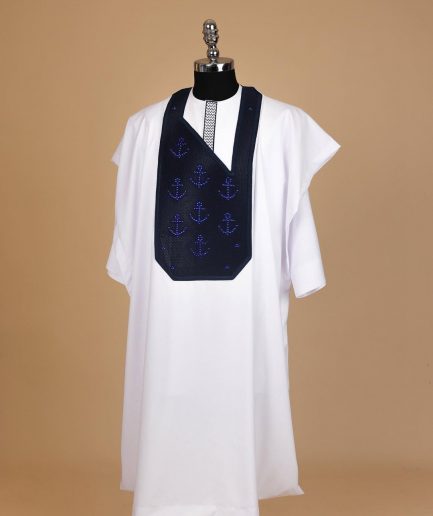 A White, Anchor Embroidery Details Agbada