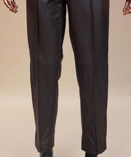 A brown leather, knitted & outer layered pant Trouser with side opening.
