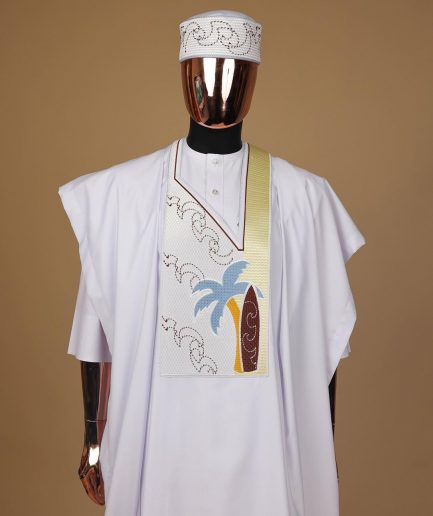 A White, summer time and splashed metallic wire embroidery details agbada