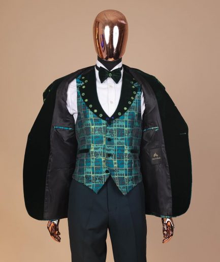 The “October 1st” castleton green covered peak lapel jacquard tuxedo suit