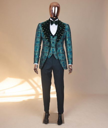 The “October 1st” castleton green covered peak lapel jacquard tuxedo suit