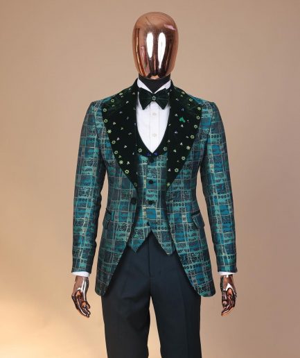 The “October 1st” castleton green covered peak lapel jacquard tuxedo suit