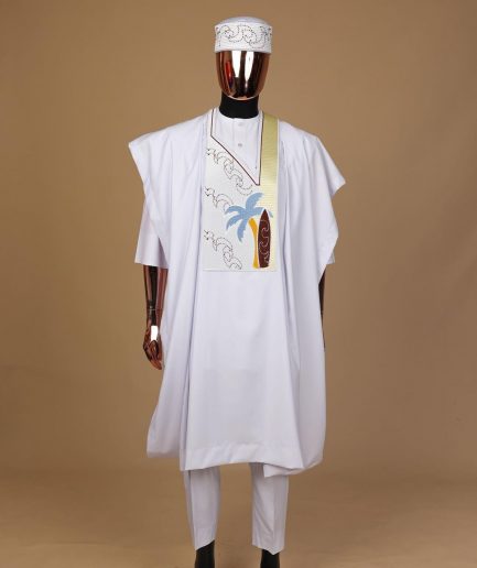 A White, summer time and splashed metallic wire embroidery details agbada