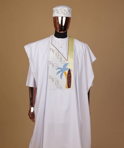 A White, summer time and splashed metallic wire embroidery details agbada