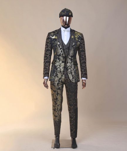 The “gogo” limited edition gold and black mixed jacquard fabric notch lapel metallic jacquard suit