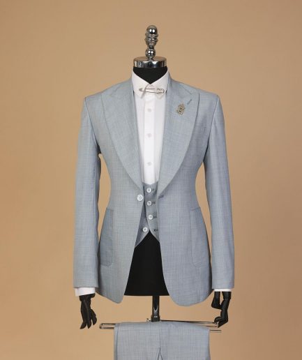 An Irish Maya blue, knitted peak lapel, patch pocket suit