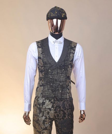 The “gogo” limited edition gold and black mixed jacquard fabric notch lapel metallic jacquard suit