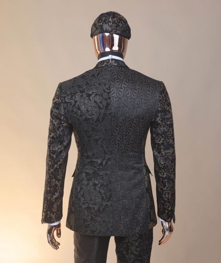 The “gogo” limited edition gold and black mixed jacquard fabric notch lapel metallic jacquard suit