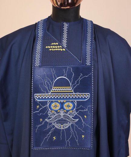 A Navy Blue, vexing demagogue metallic wire embroidery details agbada
