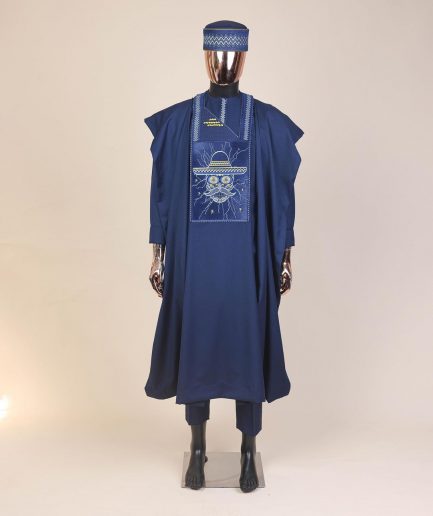 A Navy Blue, vexing demagogue metallic wire embroidery details agbada