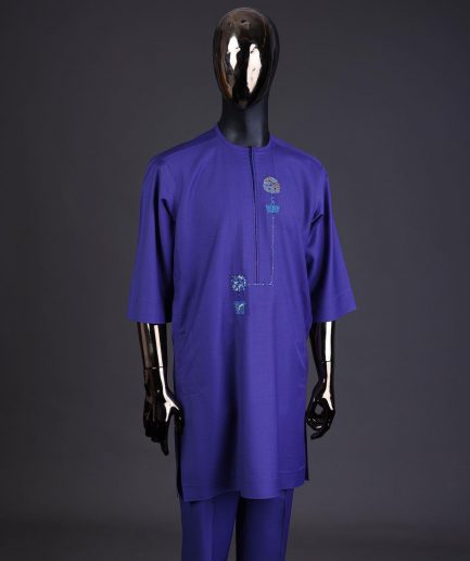 An Iris purple flower pot embroidery detailing with Swarovski details kaftan and Sokoto