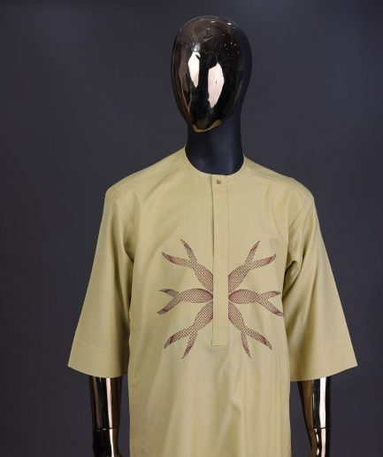 A Blonde-yellow, mermaid tail embroidery detailing kaftan and Sokoto