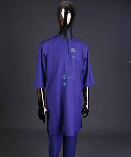 An Iris purple flower pot embroidery detailing with Swarovski details kaftan and Sokoto