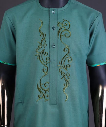 A Sea green, floral embroidery with matching Swarovski button detailing kaftan