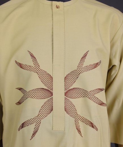 A Blonde-yellow, mermaid tail embroidery detailing kaftan and Sokoto