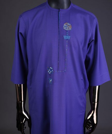 An Iris purple flower pot embroidery detailing with Swarovski details kaftan and Sokoto