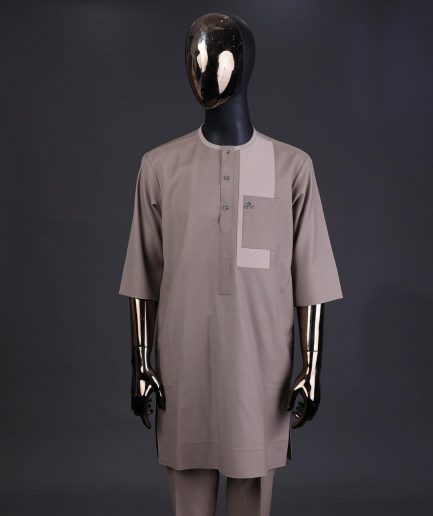 A Mix of brown, front flap with clear view Swarovski button details kaftan and sokoto