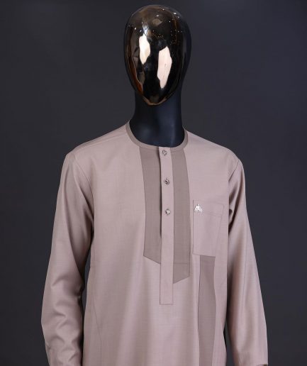 An ecru brown, front flap with clear view Swarovski button details kaftan And sokoto