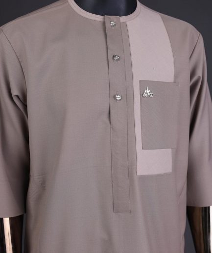 A Mix of brown, front flap with clear view Swarovski button details kaftan and sokoto