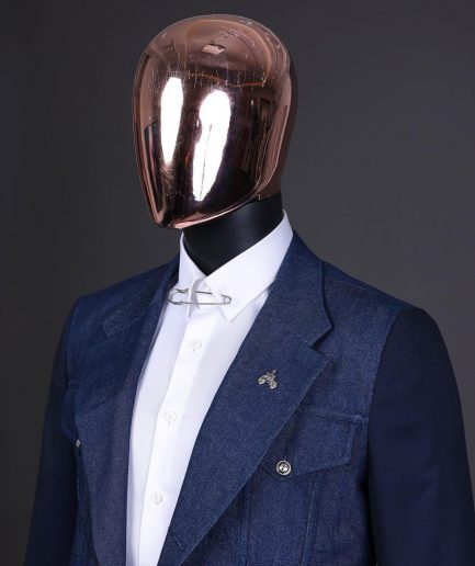 A Navy blue denim and jacquard mix notch lapel jacket