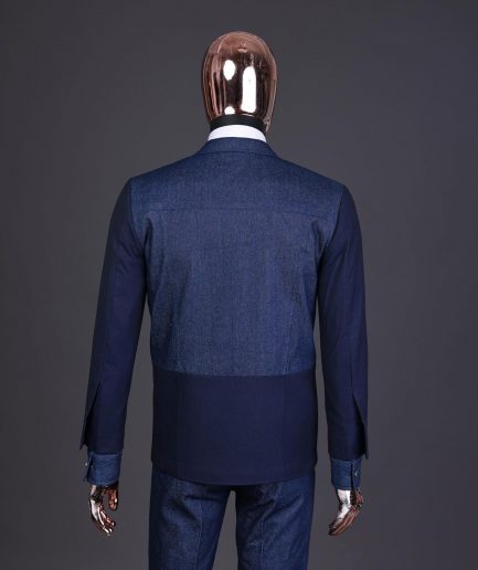 A Navy blue denim and jacquard mix notch lapel jacket