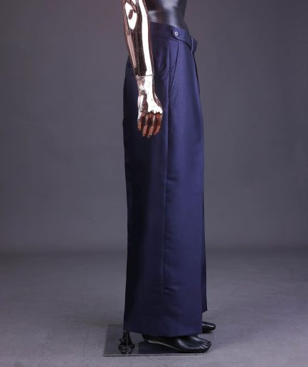 A “Mr Money” navy blue, deconstructed veil on trench silk peak lapel jacket