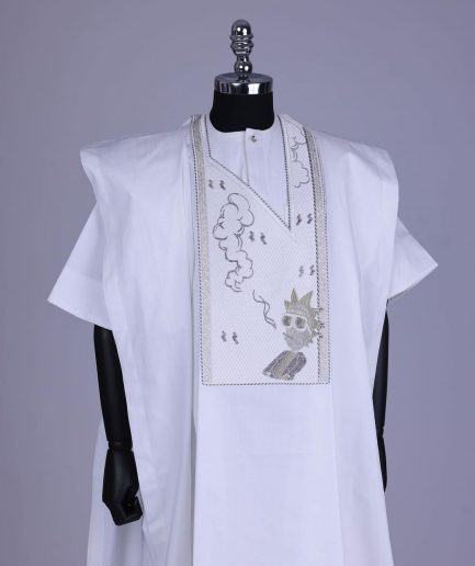 A White, Smoke And Gin Gang Embroidery Details Agbada