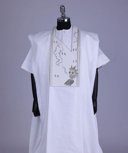 A White, Smoke And Gin Gang Embroidery Details Agbada
