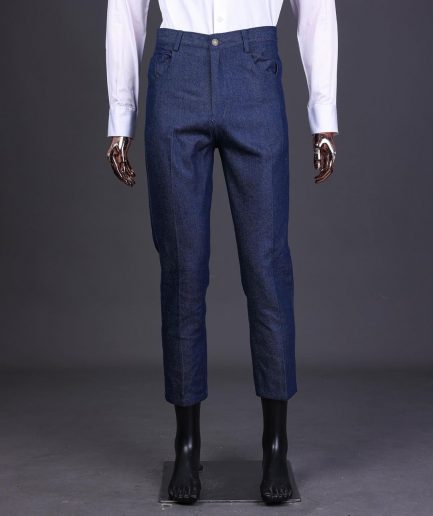 A Navy blue denim and jacquard mix notch lapel jacket