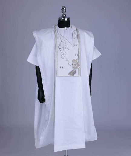 A White, Smoke And Gin Gang Embroidery Details Agbada