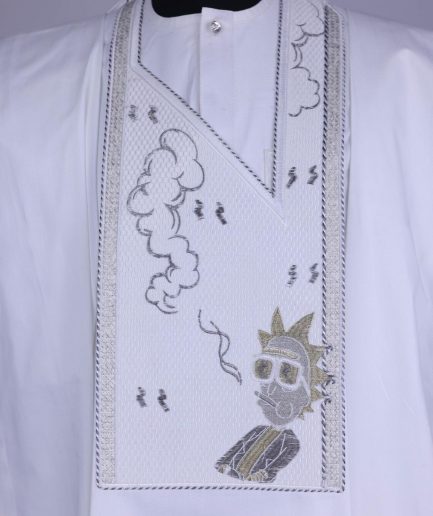 A White, Smoke And Gin Gang Embroidery Details Agbada