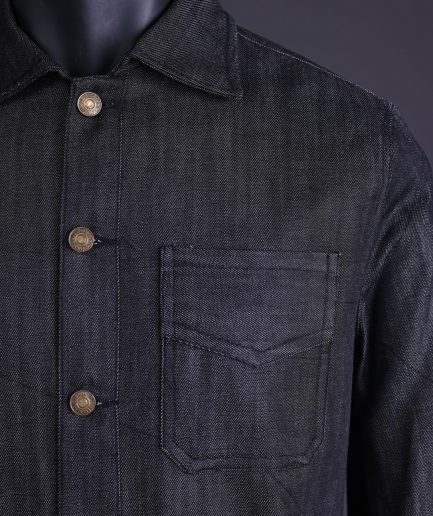 A Branded black greyscale, denim shirt jacket