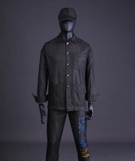 A Branded black greyscale, denim shirt jacket