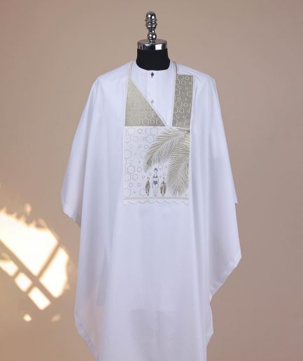 A White, Mama And Children Metallic Wire Embroidery Details Agbada