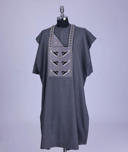 An Iron Grey, stepping all stars metallic wire embroidery details agbada
