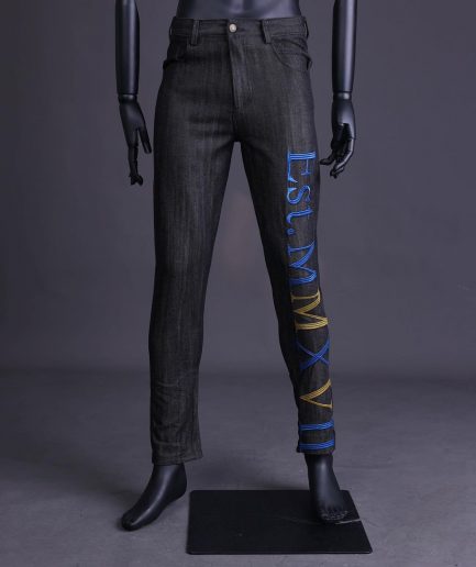 A Branded black greyscale, denim shirt jacket