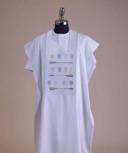 A White, Sailors And Anchor Wire Embroidery Details Agbada