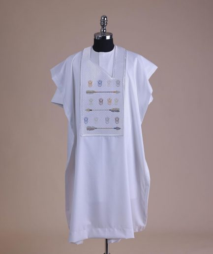 A White, Sailors And Anchor Wire Embroidery Details Agbada