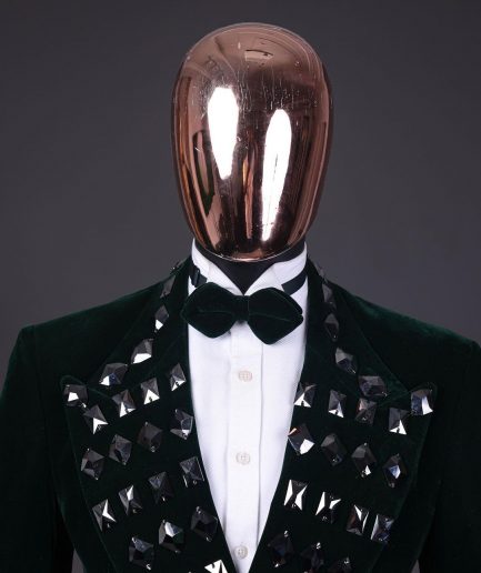 A Sacramento green soaked velvet peak lapel single button double breasted suit