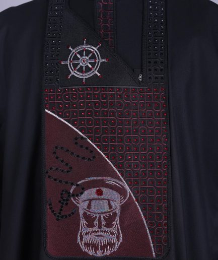 A Charcoal Black, Anchor, Wheel & Sailor Wire Embroidery Details Agbada