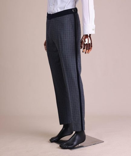 A Grey Octagonal Patterned, Navy blue mix, notch lapel with mixed Swarovski button details
